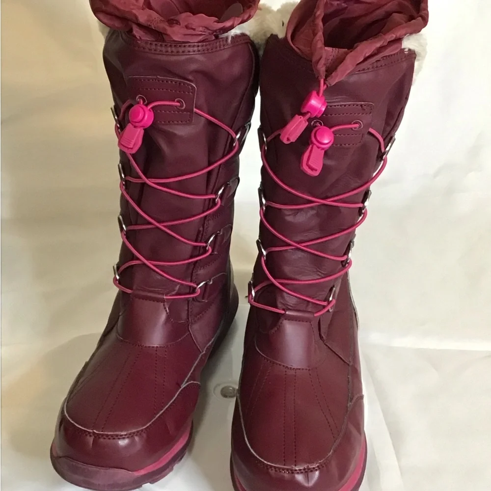 Land Ends Girl “Snowflake” insulated Winter Snow Boots Sz.7Y in Maroon/ Pink